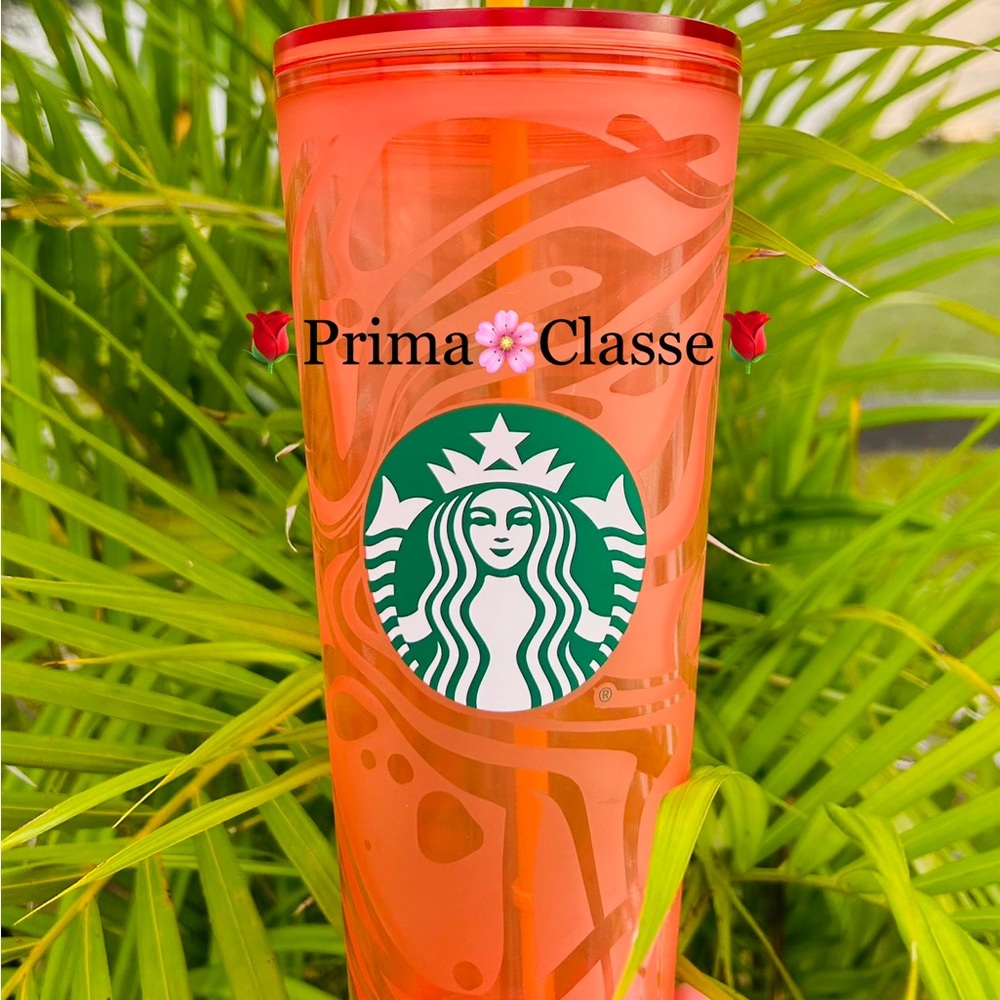 Starbucks Orange Moana Abstract Soft Touch Tumbler Cup 24oz Venti NWT Rare HTF